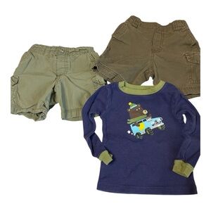 Kids Navy Long Sleeve Shirt and Green Shorts Set 24 months toddler